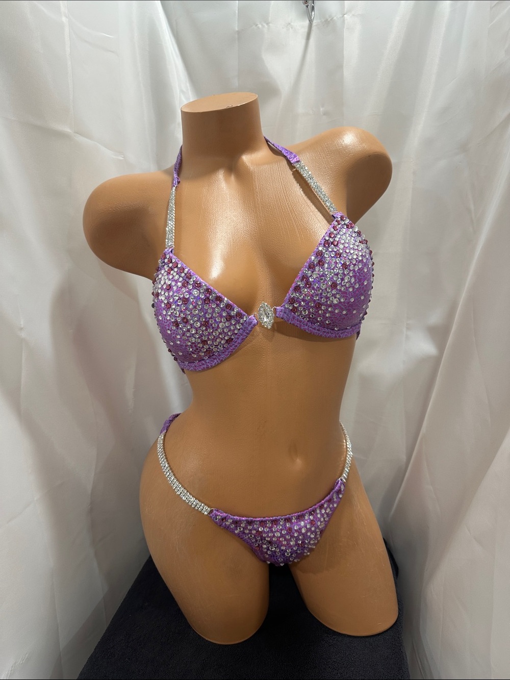 Pro cut bottom Purple Crystal Bikini Suit 32A/B 
XS bottom handmade